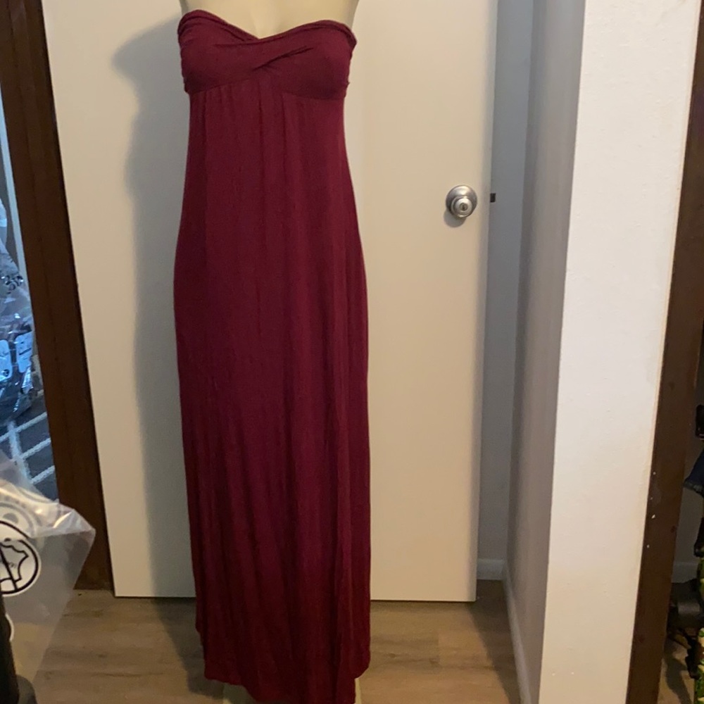 Strapless floor length open back dress